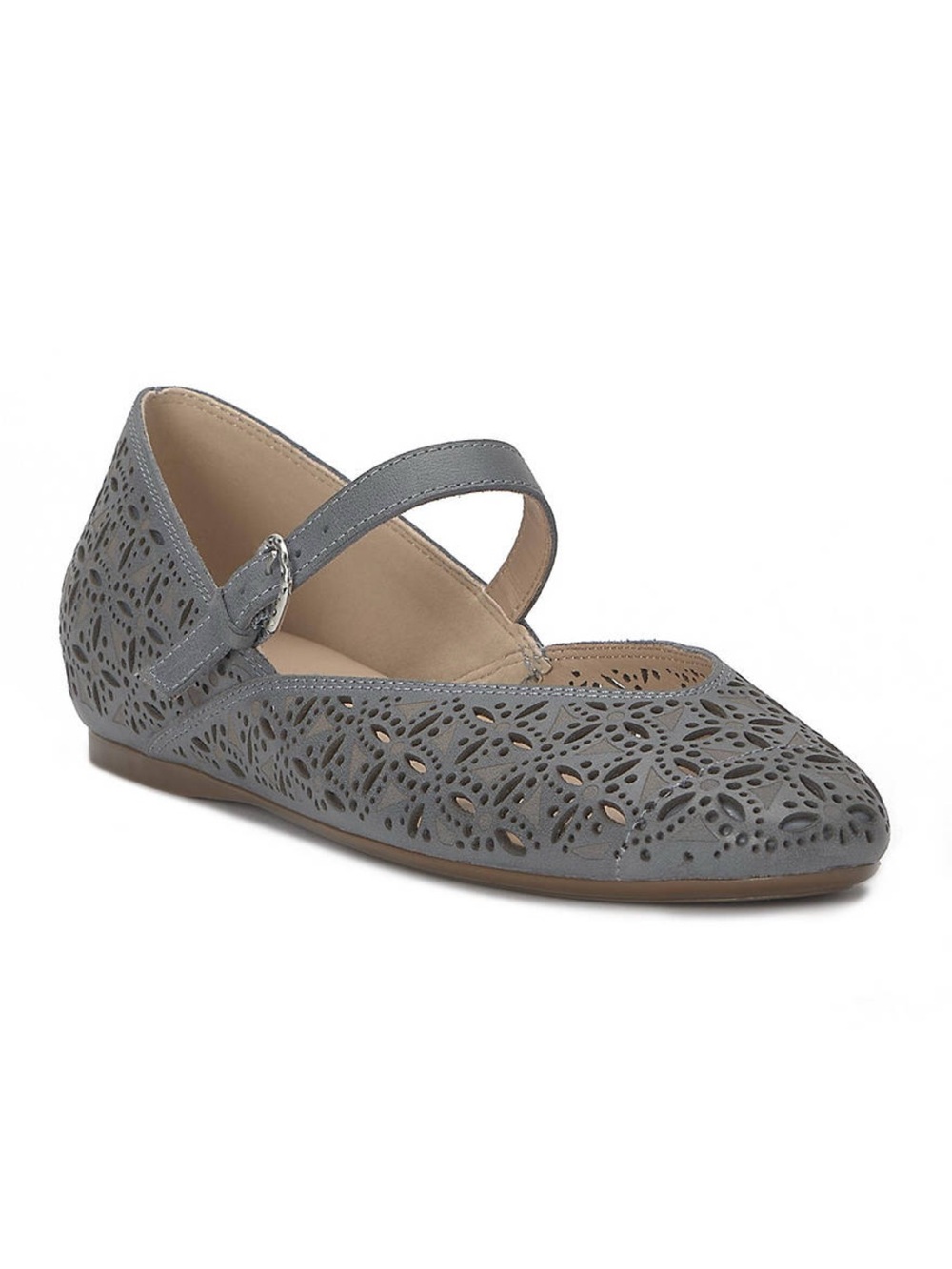 Lucky Brand Cyrene 2 Women's Gray Laser-Cut Mary Jane Flats